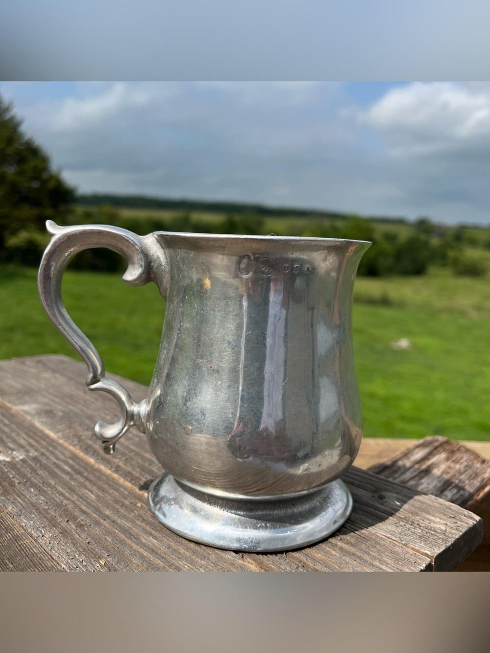 Vintage Wilton Mount Joy Pewter Metal Silver Finish French Country Mug 12-14oz